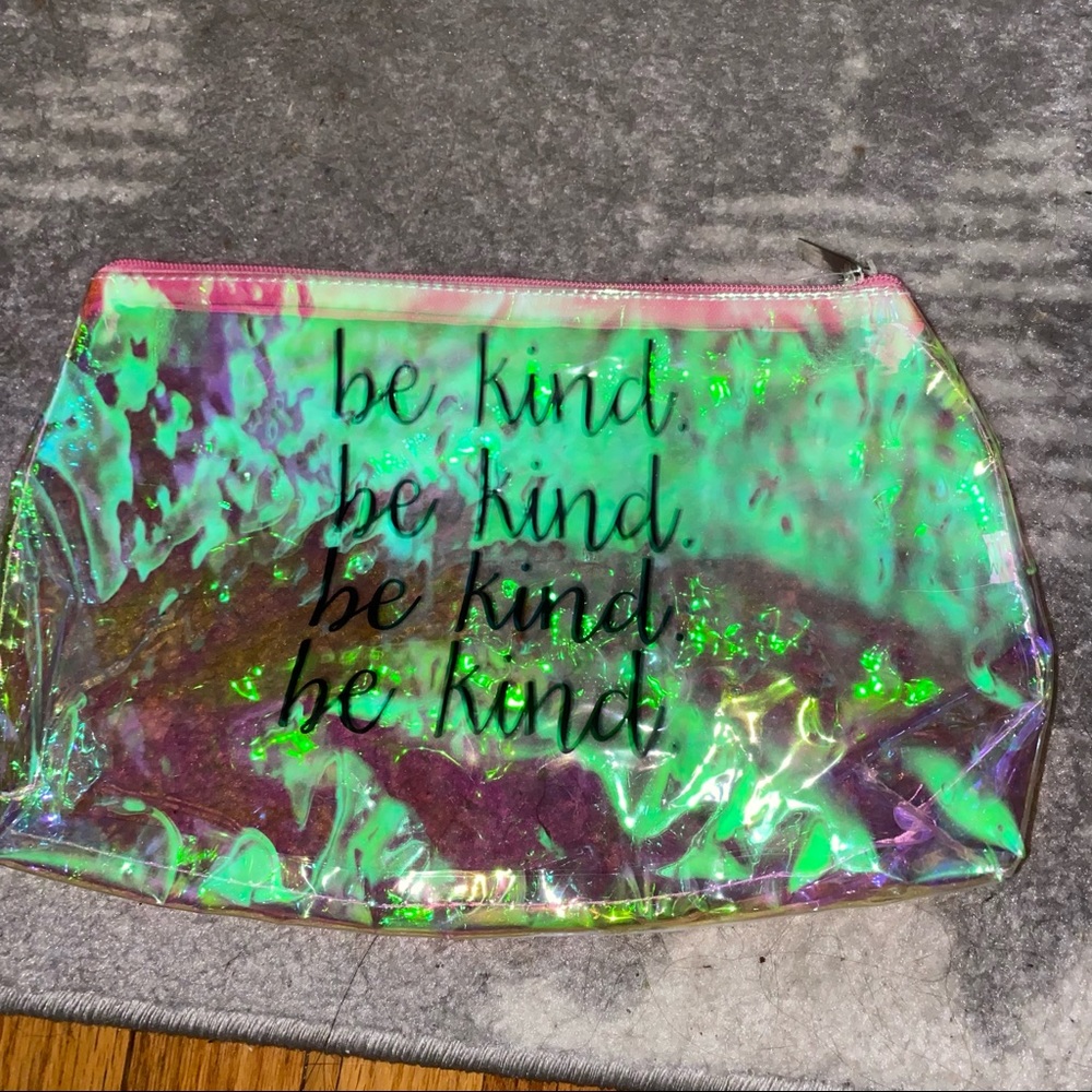 Be Kind clear iridescent large zipper makeup bag